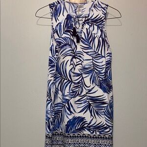Tommy Bahama Navy and White Leaf Print Sleeveless Dress